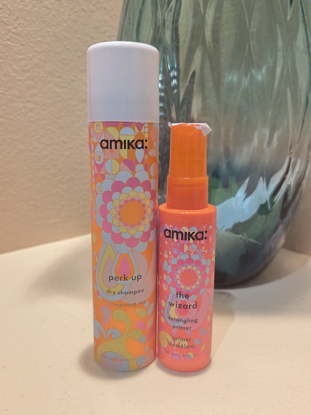 amika Perk Up Dry Shampoo 2.5 oz & The Wizard Detangling Primer 2 oz Duo New